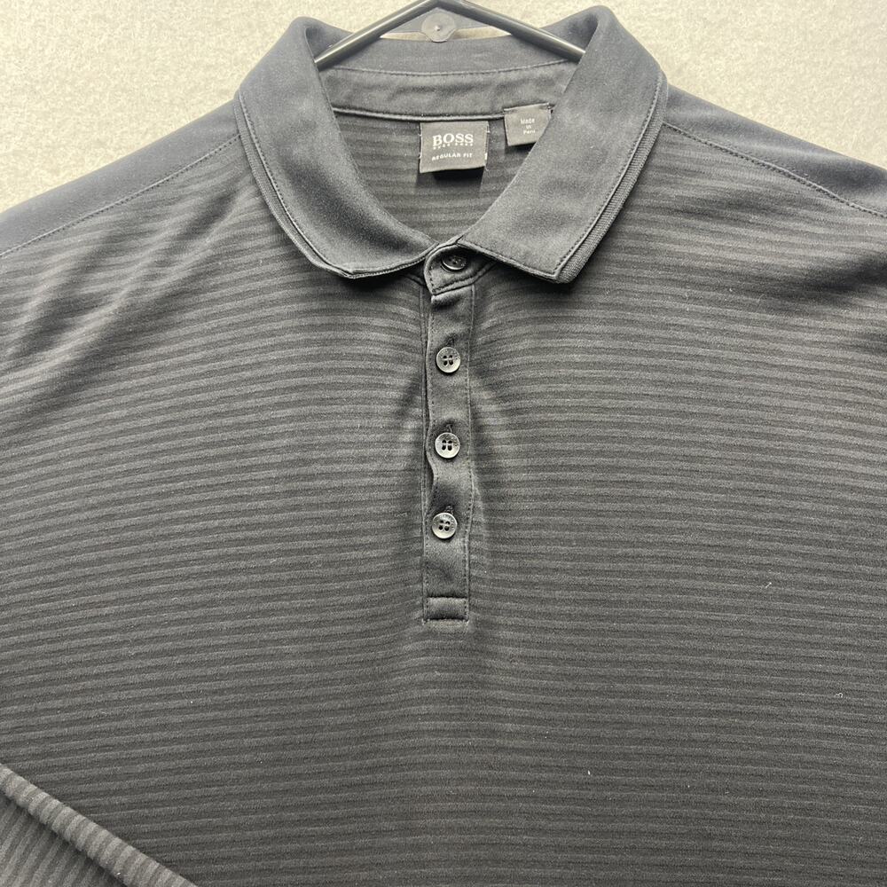 Hugo Boss Large Performance‎ Golf Polo Shirt Black Striped Long Sleeve Mens